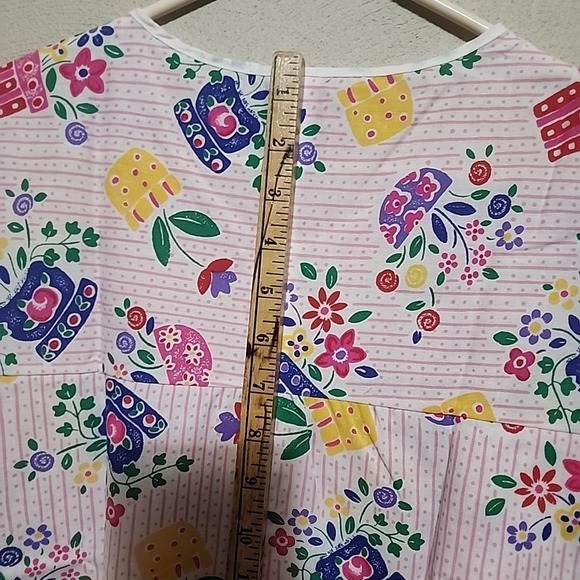 Vintage Tiger Lily Button Floral Vest Spring Sz 2x Lot Snap Bib Smock Cover 5591 - Picture 6 of 10